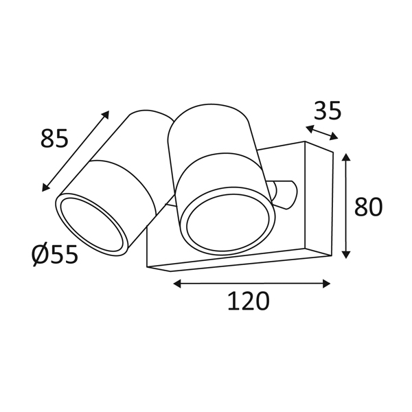 Dimensions spot extérieur Indigo Gunzy 2s