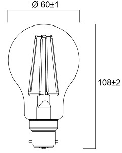 Dimensions ampoules standard claire B22 filament LED