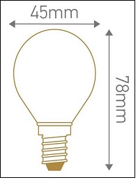 Dimensions ampoule sphérique E14 avec calotte argentée ou dorée