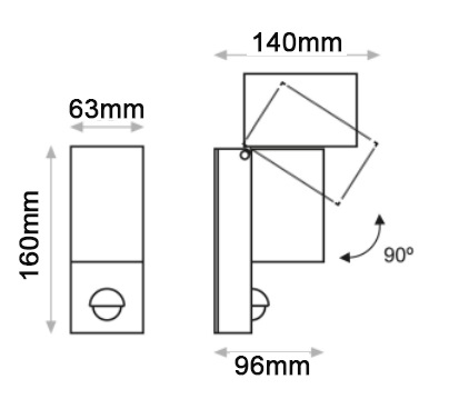 Dimensions applique avec détecteur ACB CALA